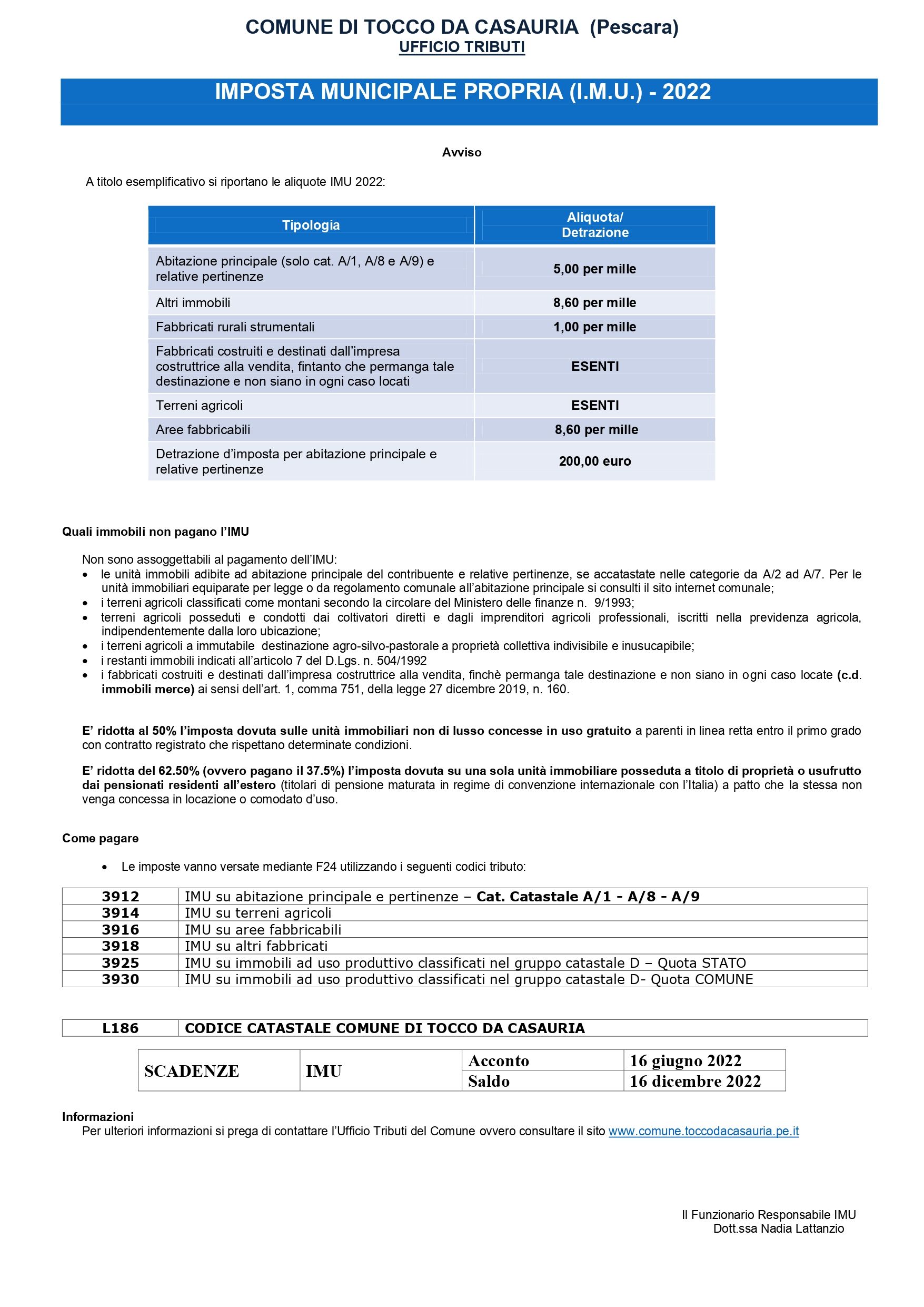 IMPOSTA MUNICIPALE PROPRIA (I.M.U.) 2022